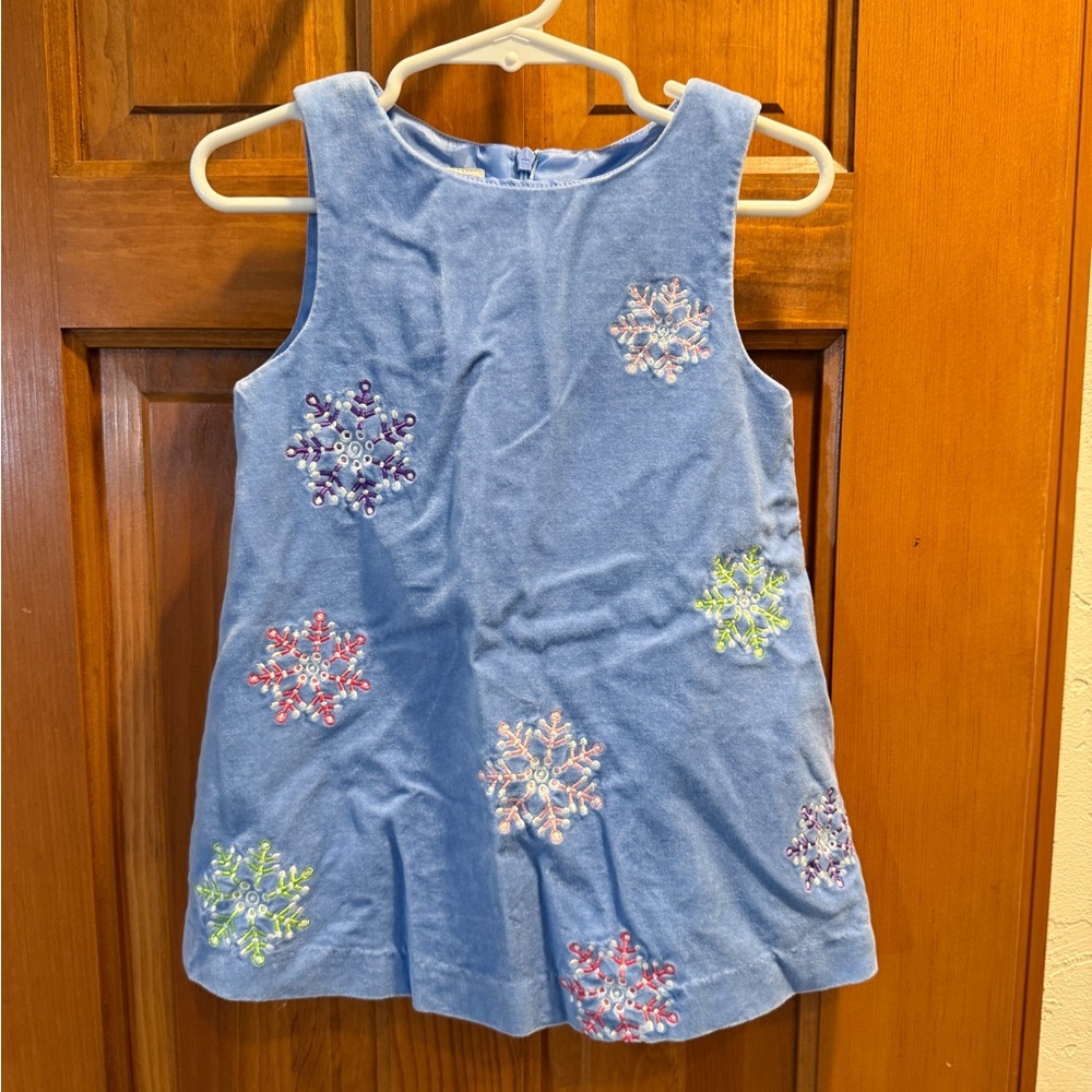 Talbots Light Blue Velvet Dress with snowflakes and matching panties.
